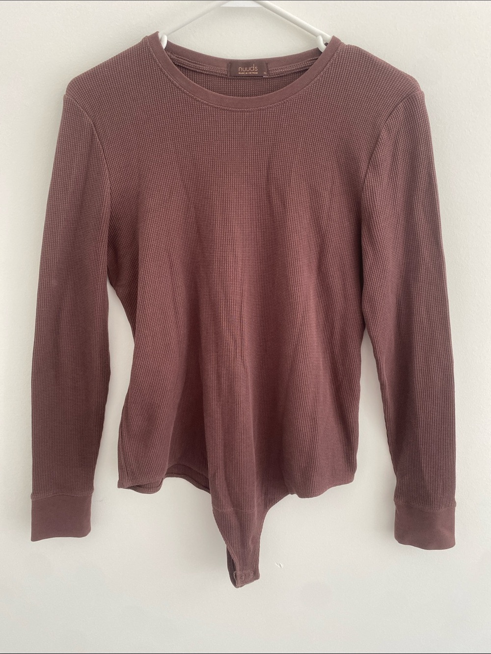 Nuuds L/S Wafffle Crew Bodysuit Coffee Sz XL